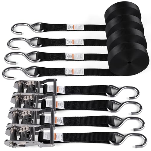 【4PCS】 1"×15‘ Stainless Steel Heavy Duty Tie Down Strap| S-Hook/Carabiner/Double
