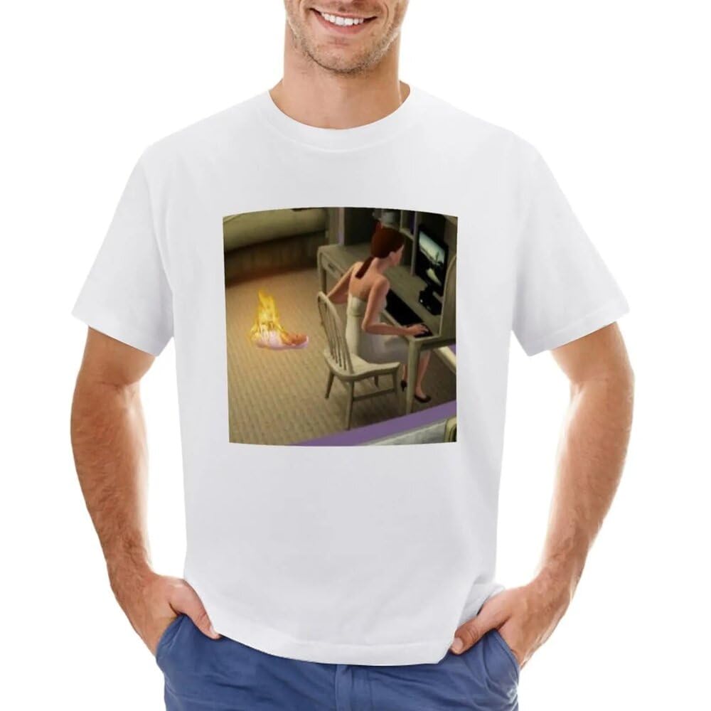 Amdetuns Men's White Cursed The Sims T-Shirt Graphics Shirts Graphic Tees Clothing M