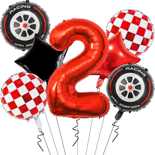 Decoração de aniversário para o segundo aniversário, balão de alumínio com número 2, decoração de aniversário infantil para 2 anos, carro de corrida, balões para crianças, festa de aniversário