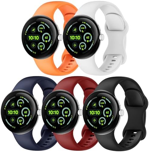 5 Pack Watch Bands Compatible with Google Pixel Watch 3 45mm,Soft Silicone Durable Sport Waterproof Replacement Straps for Pixel 3 45mm Smartwatch Accessories Women Men