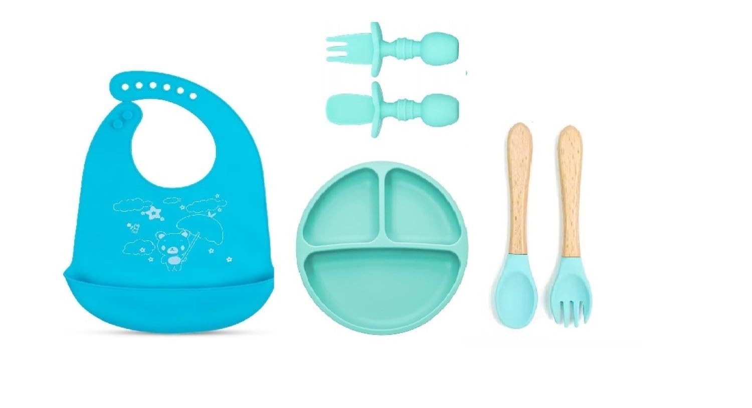 BabyGo Silicone Suction Plates Solid for Baby&Toddler| Large Crumb Pouch| Fork,and Spoon Cutlery Set|Easy Wipe Clean|Baby Feeding Sets for Babies and Toddlers (6 Pcs),Blue-image-38