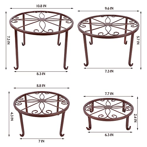 Yosager 4 Pack Metal Plant Stands For Flower Pot, Heavy Duty Potted Holder, Indoor Outdoor Metal Rustproof Iron Garden Container Round Supports Rack For Planter, Bronze #TOP1
