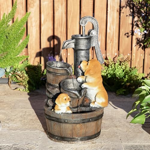 Glitzhome Water Fountain Outdoor, Outdoor Fountain with Lights & Pump, 23.75