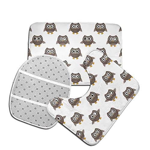 DIRYKILP Badematte + Konturmatte + Toilettendeckelbezug, süße kleine Eule 3 Stück Badematte Set, mit rutschfester Klebeunterseite – Bild 5