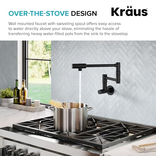 KRAUS Bolden 2 Handle Pot Filler Faucet with Retractable Arm, Wall Mount Kitchen Faucet, Pot Filler for Over Stove in Matte Black, KPF-5003MB by Kraus - Image 5