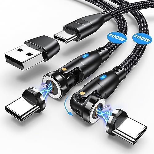 VAFOTON 100W USB C Magnetic Fast Charging Cable, 360° & 180° Data Transfer Magnetic Charger Cable(2Pcs, 1.8m+1m), 2 in 1 USB C/A 9Pin Magnetic Phone Charger Cable for MacBook Pro/Air, Laptop,Pad Pro