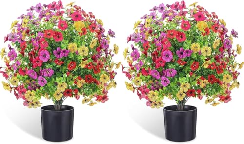 Exquisite Flower World 2 Pack 21.6'' Artificial Topiary Ball Trees,Faux PMandala Flower Tree for Garden Home Deocr Table Decoration, Home Environment, Party Setting