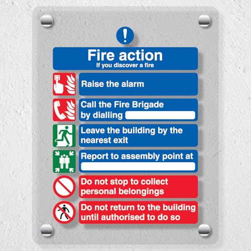 Panneau de sécurité Fire Action V Safety haut de gamme en acrylique Perspex transparent