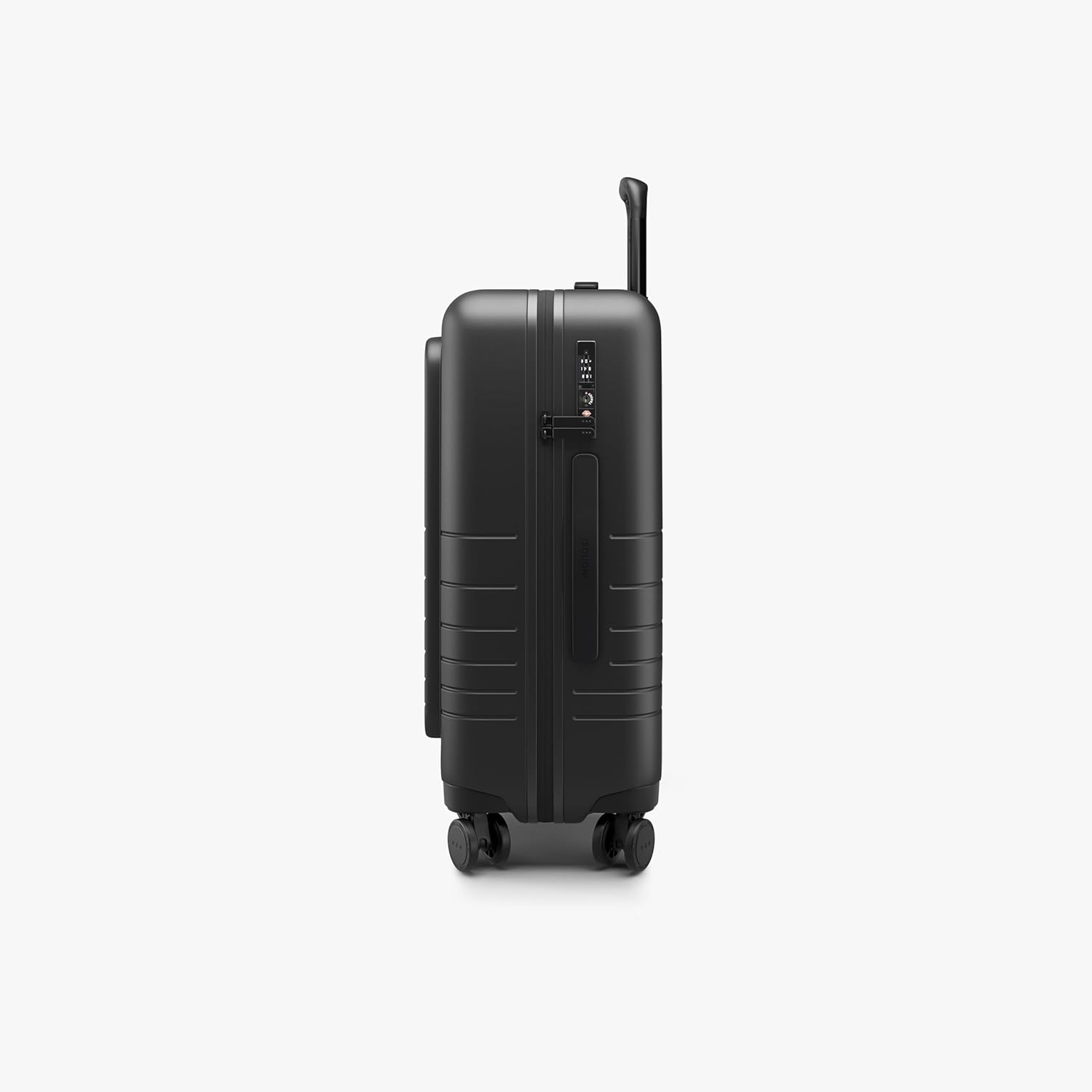 Monos Carry-On Pro Plus Luggage (23"), Hardside Spinner Suitcase with TSA Lock & Front Pocket, Airline Approved, Midnight Black