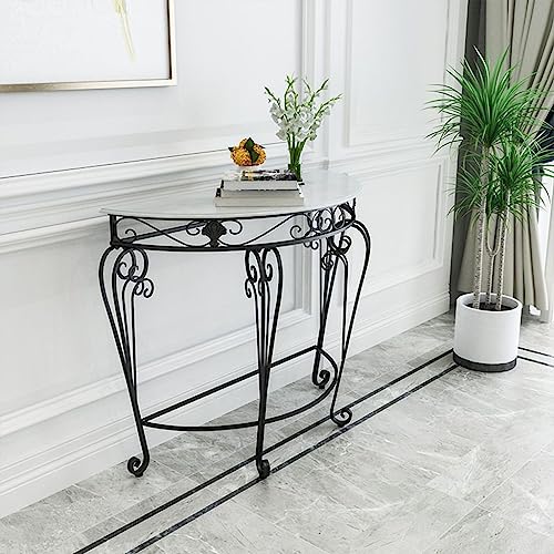 Mesa auxiliar de entrada estrecha para evitar pasillos colapsados con base de metal semicircular