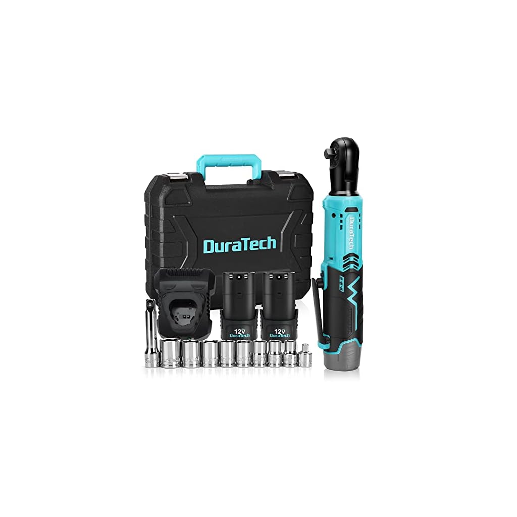 DURATECH-Cordless-Electric-Ratchet-Wrench-Set-48-Ft-lbs-38-12V-Power-Ratchet-Wrench-with-2PCS-20Ah-Li-Ion-Battery-1-Hour-Fast-Charger-8PCS-Sockets-Extension-Bar-Adaptor-Variable-Speed-Trigger