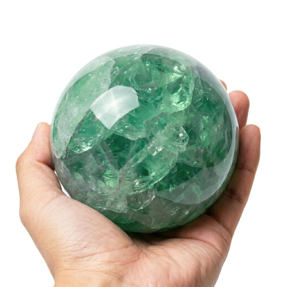 2.4-2.8 inch (6-7 cm) Natural Green Fluorite Crystal Ball with Stand, Hand Polished Gemstone Sphere, Reiki Healing Decorative, Feng Shui Home Desktop Ornament, Mineral Crystal Collection Gift