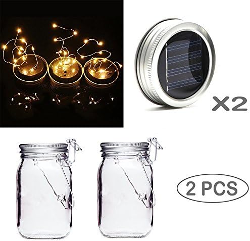 2 Pack Mason Jar Lid Lights For Outdoor Décor , Solar Fairy Firefly SurLight With 10 LED , Party Wedding Upgraded Flashing Light For Patio, Yard, Deck Garden, Halloween (Jars Included) Color Random