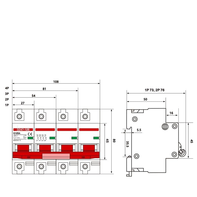 AC Circuit Breakers 1P 2P 3P 4Poles 6A/10A/16A/20A/32A/40A/50A/63A/100A/125A MCB Home Electric Power Protector Main Switch(2P,10A)