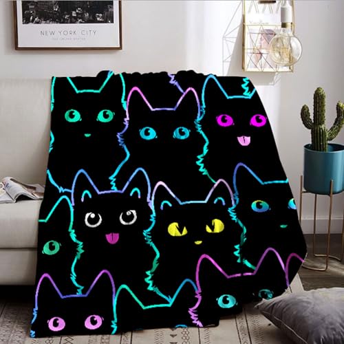 BNREDA Manta con diseño de Gatos, Bonito diseño de Animales, Manta mullida de Franela de Forro Polar, para niños y Adultos (A, 130x150cm)