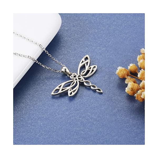 MANBU-Sterling-Silver-Dragonfly-Earrings-Bracelet-Necklace-Celtic-Jewelry-Gifts-for-Women-Dragonfly-Lovers MANBU Sterling Silver Dragonfly Necklace for Women: Celtic Infinity Dragonfly Pendant Christmas Jewelry Gifts for Dragonfly Lovers (Antiqued dragonfly)