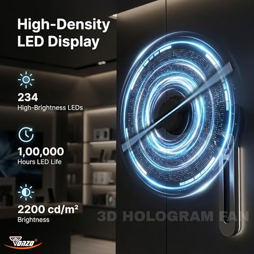 Image of TONZO 42 cm 3D Hologram Fan Display | LED Holographic Advertising Display with 234 LEDs, 2200x234 Resolution, Wi-Fi & Bluetooth App Control | Wall Mount 3D Video & Image Display for Shop