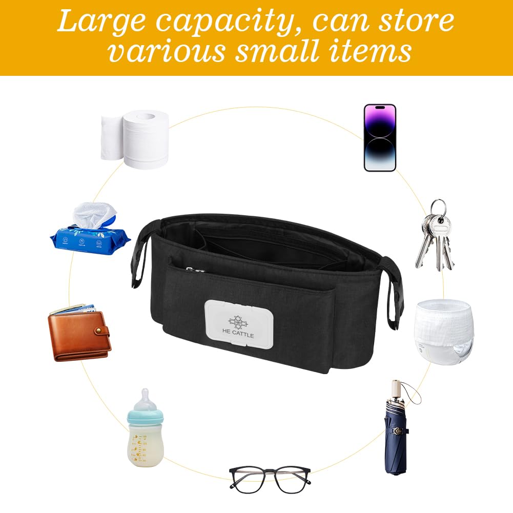 Vicloon Bolsa Organizadora Para Cochecito, Bolso Carro Bebé Universal, Bolso Carro Bebé con Sangle réglable, Gran Espacio Bolsa Organizadora Para Cochecito para Pañales y Juguetes - Negro