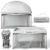 Swekid Portable Indoor & Outdoor Baby Playpen - Lightweight, Pop up Pack and Play Toddler Play Yard w/UV Protective Canopy, Comfy Padded Floor and Travel Bag - Grey