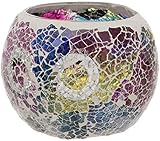 Mehrfarbiger Teelichthalter aus Craquelé-Glas mit Mosaik-Design
