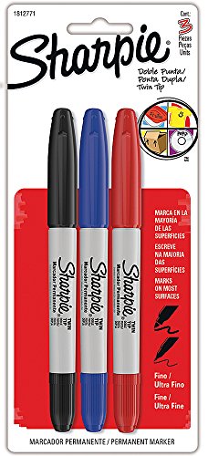 Blister com 3 Marcadores Permanente Twin Tip Sharpie, 1812771, Preto/Azul/Vermelho