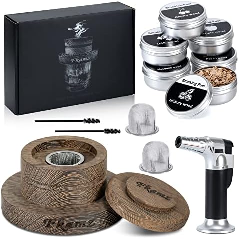 Fkamz Whiskey Smoker Kit with Torch, Cocktail Smoker Kit Gifts for Men, Bourbon Smoker Kit with 6 Flavors Wood Chips Old Fashioned Drink Smoker Infuser Kit - Gift for Whiskey Lovers, Dad, Husband, Men (Butane Not Included)