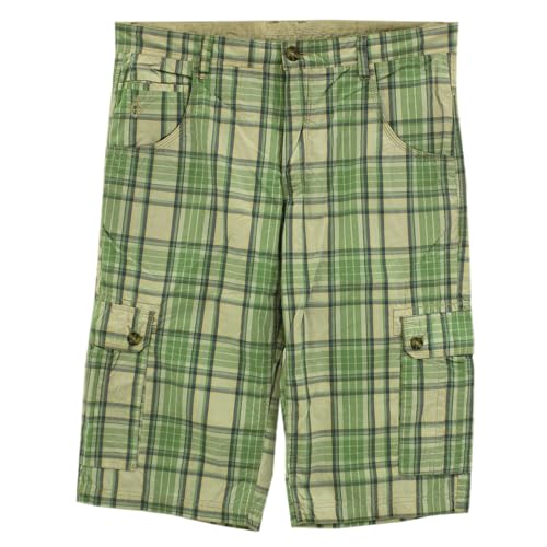 Gin Tonic, Steve, Herren Kurze Jeans Shorts Bermudas Popeline Ohne Stretch Grün Beige Kariert W 36