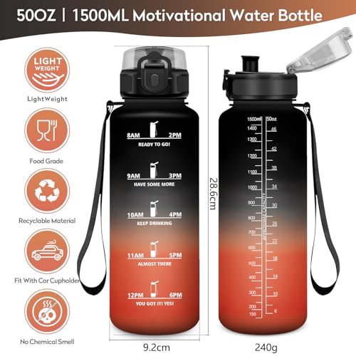 KollyKolla Wasserflasche 1.5L, Wasserflasche mit Filter, Motivierende Trinkflasche, Auslaufsicher und Zeitmarkierung… – Ansicht 5