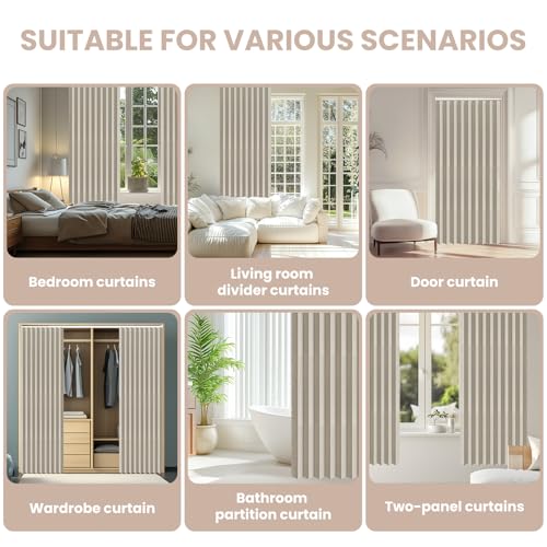 Image of AJAZZ 100% Blackout Door Curtains for Door Window Curtains Magnetic Door Curtain Blackout Curtains for Bedroom, Doorway Curtain Sets (1 Pack, 44 W x 78 L, Cream White+Rod)