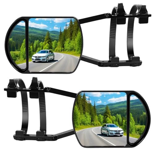 Extend Car Towing Mirror with 360 Degrees Rotation, Anti-Slip Clamp On Tow Mirrors Extensions for Auto RV Adjustable Driving, 2 Pieces