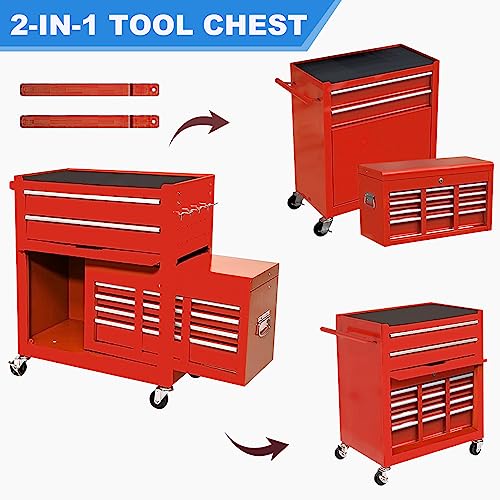 ZORZA Werkstattwagen 9 Fächer, Schubladenschrank Werkstatt, Zentral Abschließbar, Werkzeugwagen Leer, Werkzeugschrank mit Schubladen, Werkzeugschränke für schwere Werkzeuge und Geräte – Bild 4