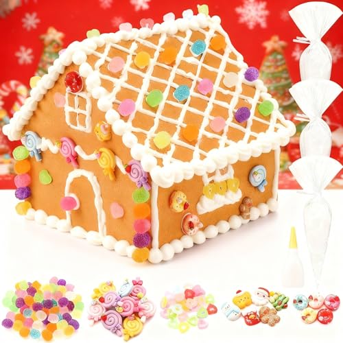 Weysat Large Gingerbread House Kit: 131 Pcs Holiday Cookie Decorating Kit - 8 Inch Easy to Assemble Christmas Gingerbread House Craft Creative Build & Gift for Xmas DIY Fun Party Favor Decor