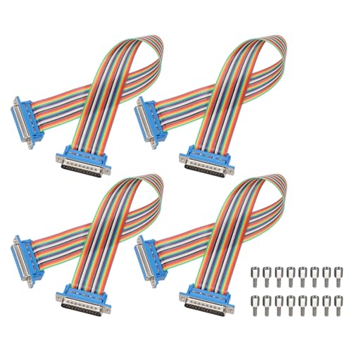 MECCANIXITY 4 Pcs IDC Rainbow Wire Flat Ribbon Cable DB25 Male to DB25 Female 11.8 Inch Length 2.54mm Pitch Breadboard Jumper Wires for Electronic Projects