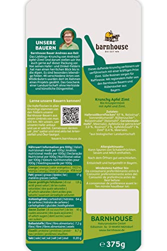 Barnhouse Krunchy Apfel-Zimt, Bio Hafer-Knuspermüsli aus Bayern, mit köstlichen Apfelstückchen und aromatischem Zimt, 3 x 375 g