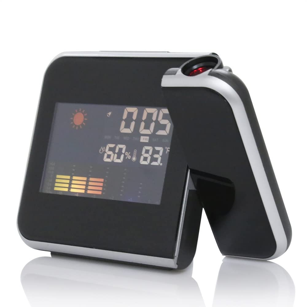 DCYEQRQ Projection Alarm Clock Digital Color Screen 12/24 Display Temperature Humidity Weather Forecast LED Alarm Clock