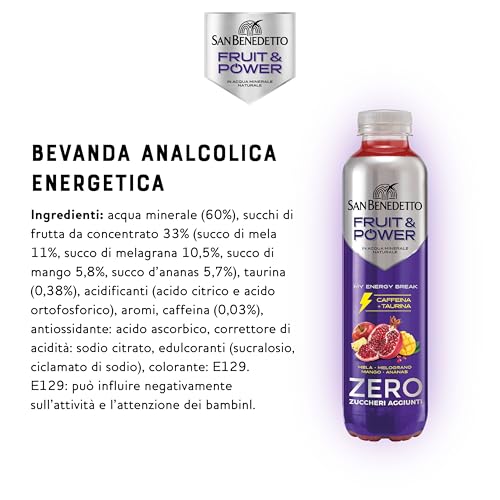 San Benedetto, Energy Drink Fruit & Power Zero, 12X400 Ml, Bevanda Energetica Al Gusto Di Frutta, Con Caffeina E Taurina, Zero Zuccheri Aggiunti, Un'alternativa Al Caffè Fresca E Gustosa - 5