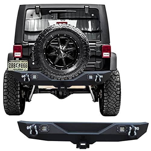 Vijay Rear Bumper Compatible With 2007-2017 Wrangler Jk丨Jku With Led Lights And D-Rings And 2"Hook Receivers #TOP29