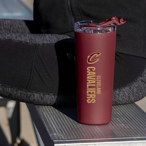 Image of Rico Industries NBA Basketball Cleveland Cavaliers Maroon 24oz Stainless Steel Tumbler with Lid and Dual Functioning Lid