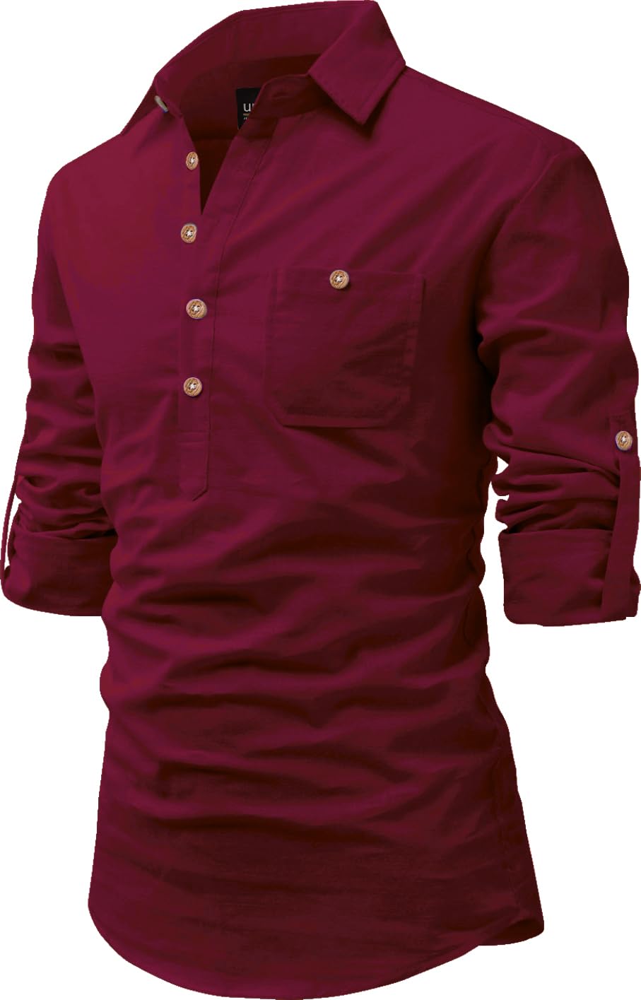 Full Sleeve Spread Collar Pure Cotton Casual, Wedding, Party, Festival Stylish Latest Short Length Slim fit Kurta Style Shirt for Men and Boys.-image-1