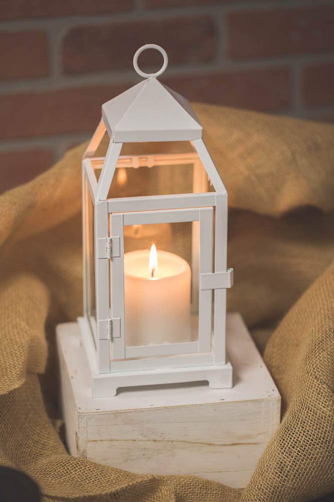 Richland White Contemporary Metal Lantern with Clear Glasses Small Set of 6