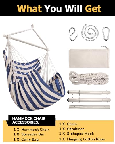 Image of ADVOKAIR Hammock Chair Large 70.9 inchx47.2 inch, 32% Bigger XXL Hanging Swing Chair with 500lbs Capacity, Heavy Duty Steel Spreader Bar, Extra Roomy Comfort for Adult Indoor Outdoor Bedroom Patio