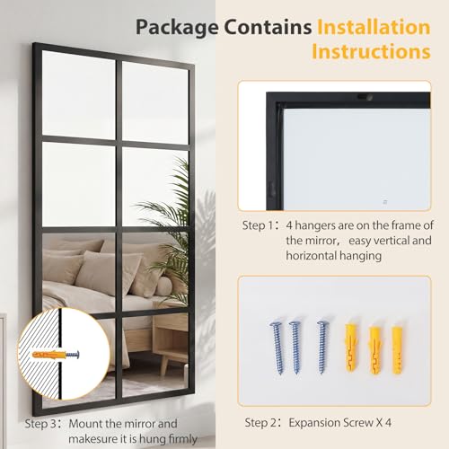 Image of NEWBULIG Wall Mirror, 32 inch x 16 inch Window Decorative Mirrors, Metal Framed Wall Decor Wall-Mounted Mirrors for Bedroom, Living Room, Entryway, Black 2 Packs