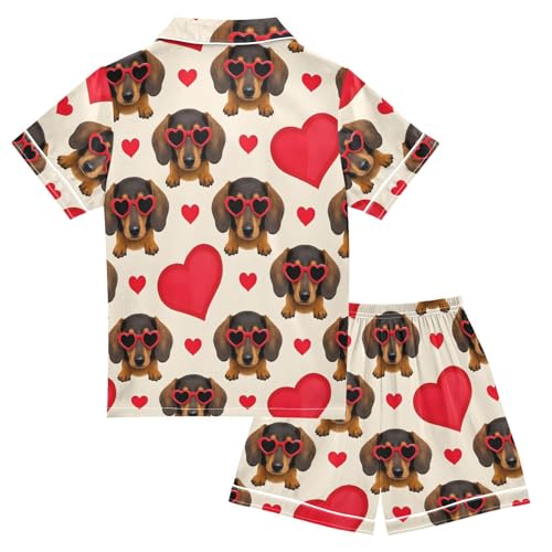 Dachshund Love Pattern Pajamas Set Summer Button Down Sleepwear Pjs Sets Comfy Loungewear2
