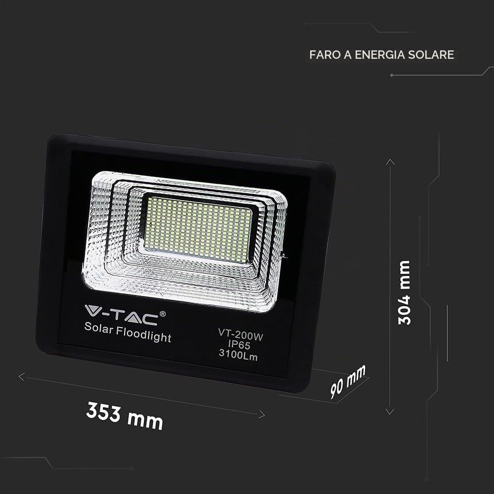 Faro LED 200W con Pannello Solare e Telecomando 4000K