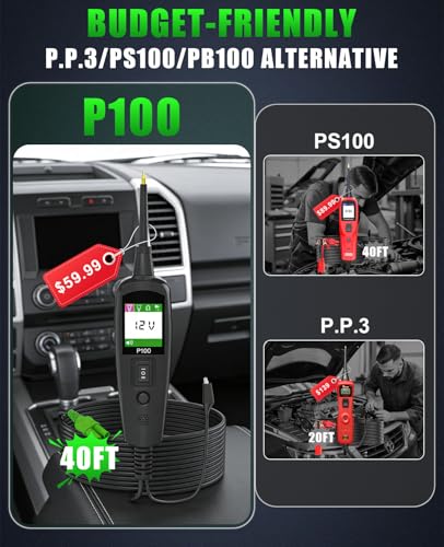 Image of Circuit Tester Automotive, Power Circuit Probe Tester, Test Light Automotive with 40FT Cable, Car Fuse Tester, AC DC 12V 24V Car Diagnostic Tool, P100