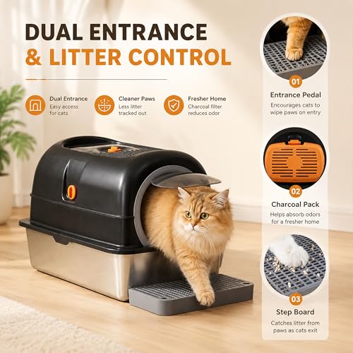 Arenero de Acero Inoxidable XL para Gatos con Tapa miniatura 2