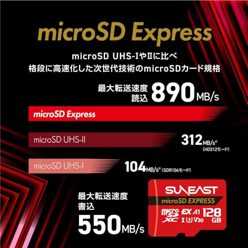 Image of SUNEAST microSD Express 128GB Max Read Transfer Rate 890MB /s Maximum Write Transfer Rate 550MB /s Next Generation Technology MicroSD Card Switch2 Operation Verified Class 10 U3 V30 UHS-I A1