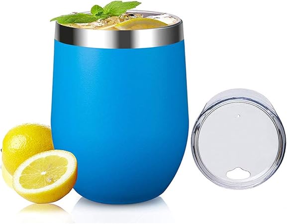 Amazon 保温マグカップ おしゃれ真空断熱304ステンレスタンブラー 12オンス350ml保冷コーヒー ビール キャンプ アウトドアコップ 蓋付絶縁ワインカップ二重構造水筒軽量bpaフリーbaitong ブルー Baitong タンブラーグラス