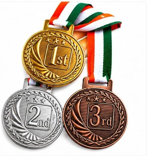Modified Heavy Weight Gold Silver Bronze Medals Pack of 3 with Tiranga Ribbon | 1st 2nd 3rd Place Award Medal Set | School Events, Tournament Prize Medals (Gold Silver Bronze Medals_3)-picture-27