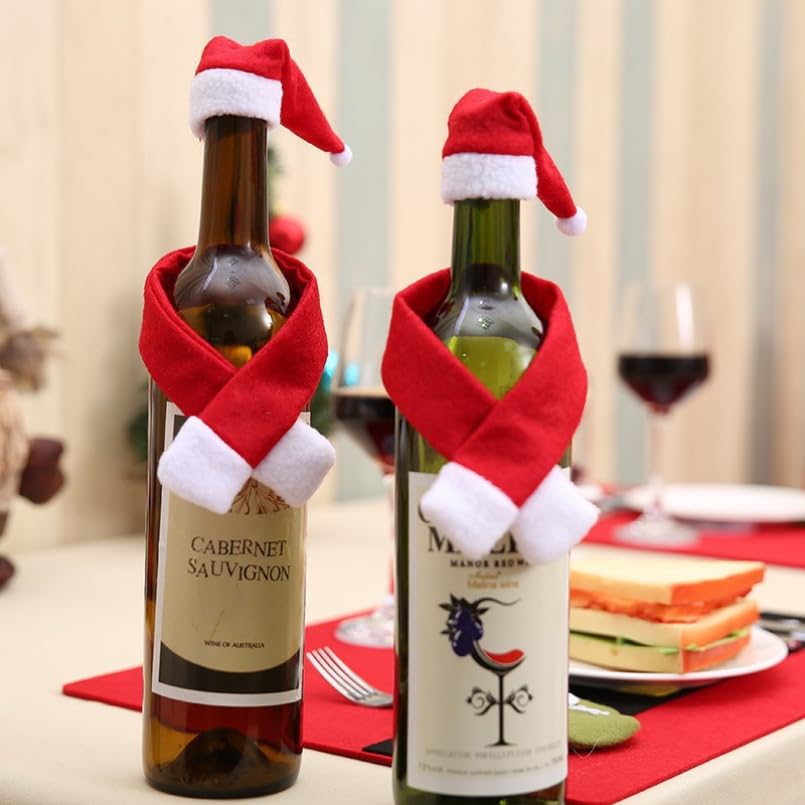 mdgfge Christmas Wine Bottle Cover Knit Hat and Scarf Set Snowman Mini Wine Xmas Bottle Cover Bag Santa Suits for Christmas Sweater Party Favors Decorations Home Gift Supplies (6 Sets)